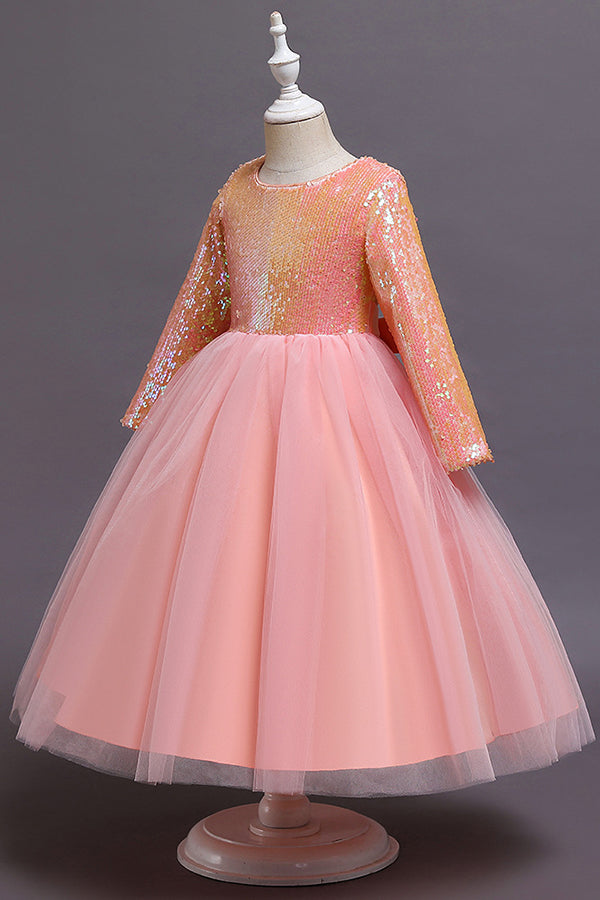 Long Sleeve Flower Girl Dress with Sequins for a Tea Length Look-BallBride