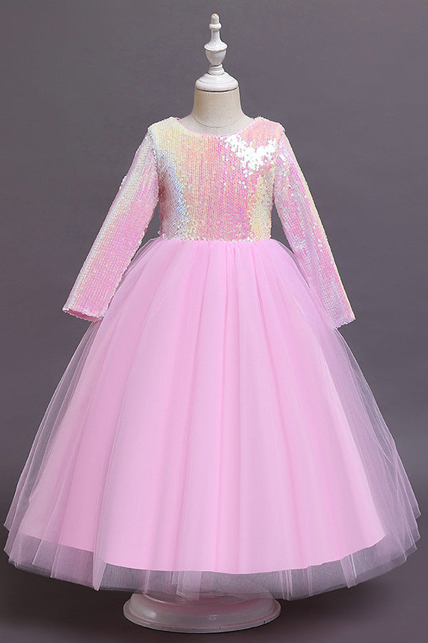 Long Sleeve Flower Girl Dress with Sequins for a Tea Length Look-BallBride