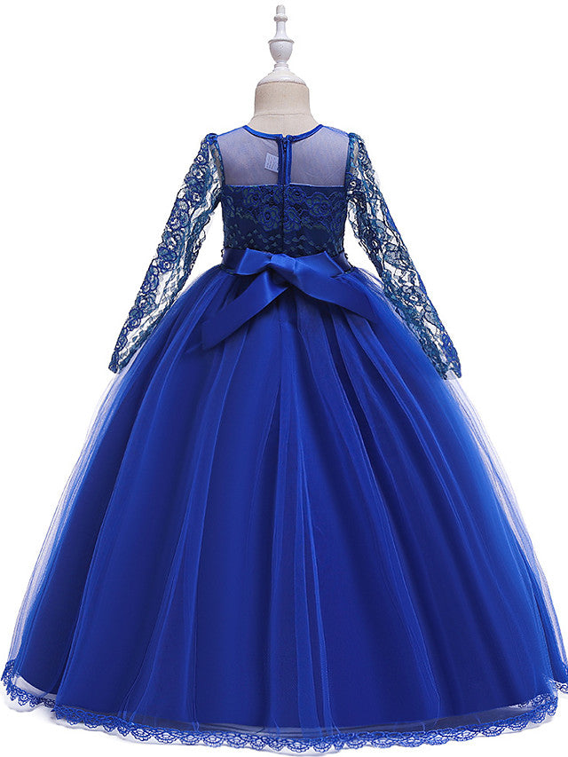 Long Sleeve Flower Girl Dresses with Butterfly Design & Beading-BallBride