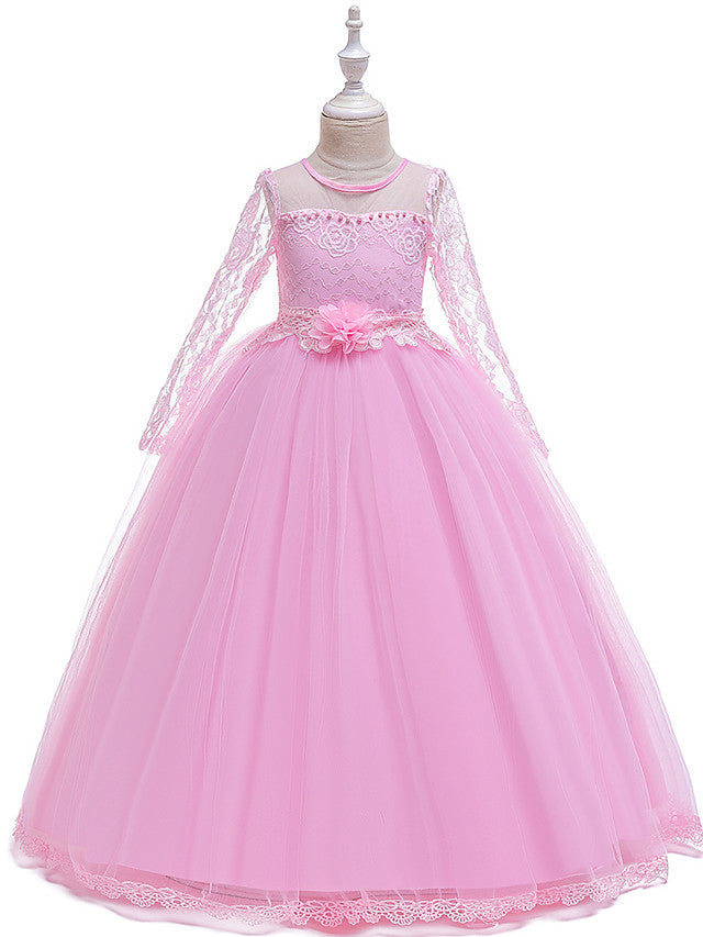 Long Sleeve Flower Girl Dresses with Butterfly Design & Beading-BallBride