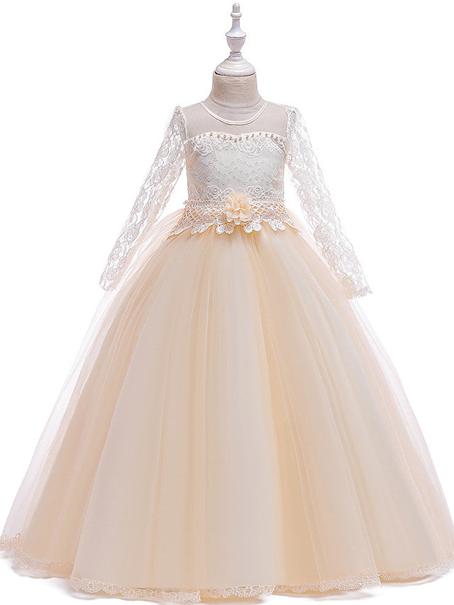 Long Sleeve Flower Girl Dresses with Butterfly Design & Beading-BallBride
