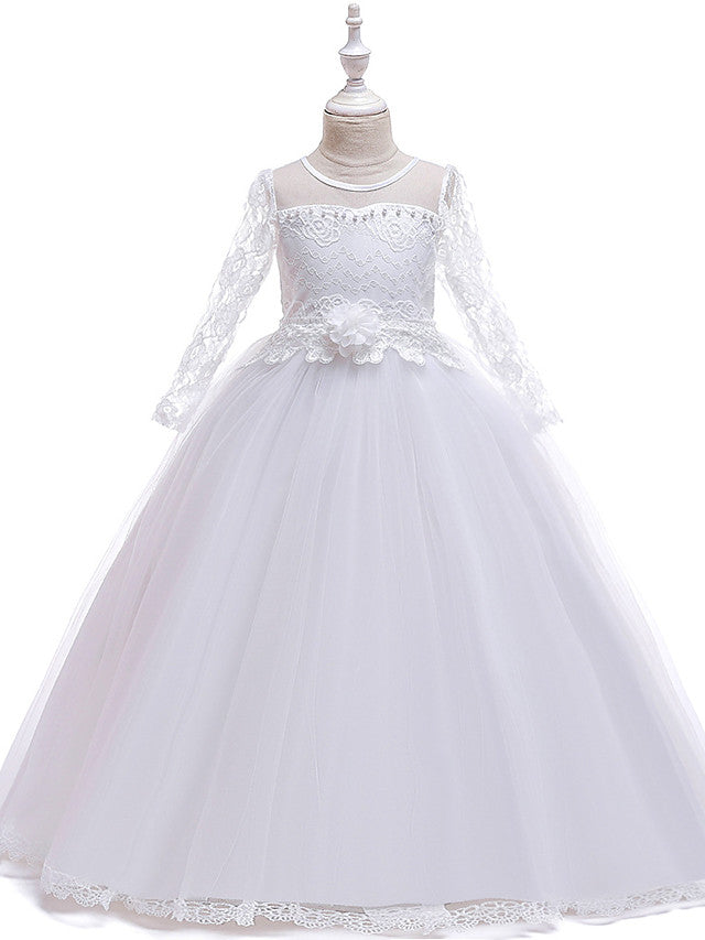 Long Sleeve Flower Girl Dresses with Butterfly Design & Beading-BallBride