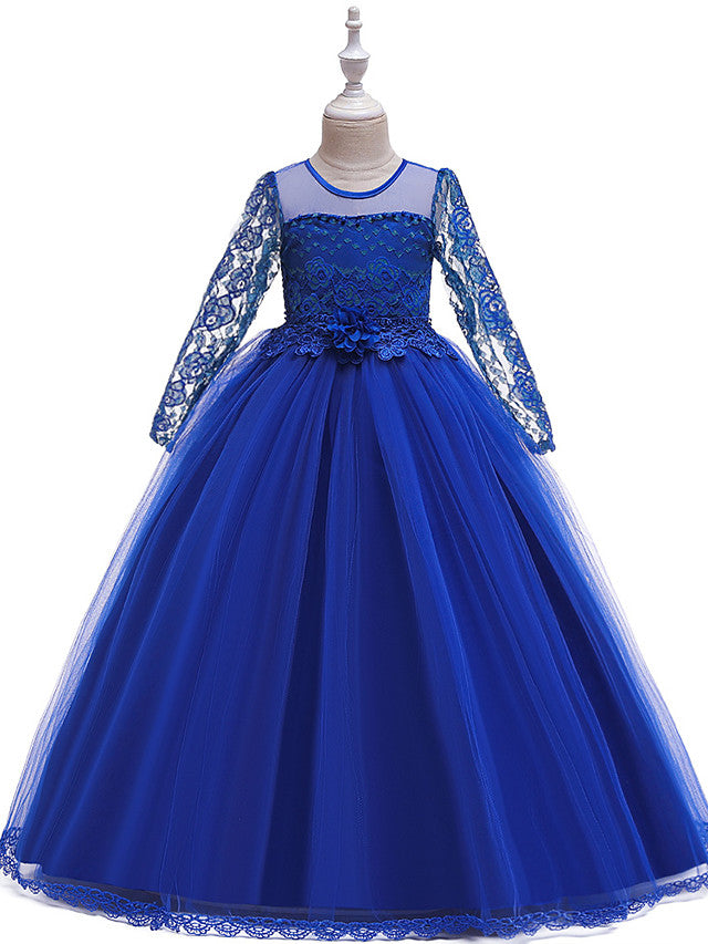 Long Sleeve Flower Girl Dresses with Butterfly Design & Beading-BallBride