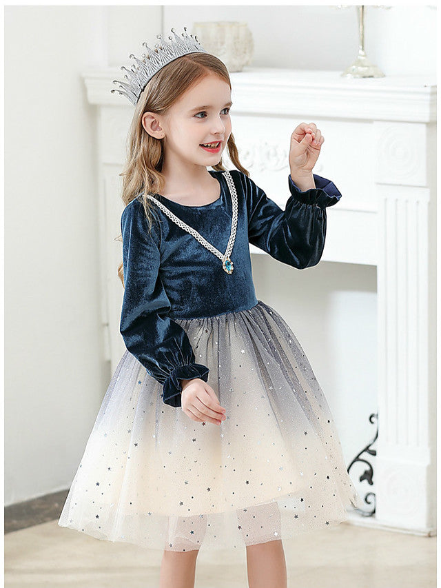 Long Sleeve Jewel Ball Gown Knee Length Flower Girl Dress with Crystals and Tulle Velvet-BallBride