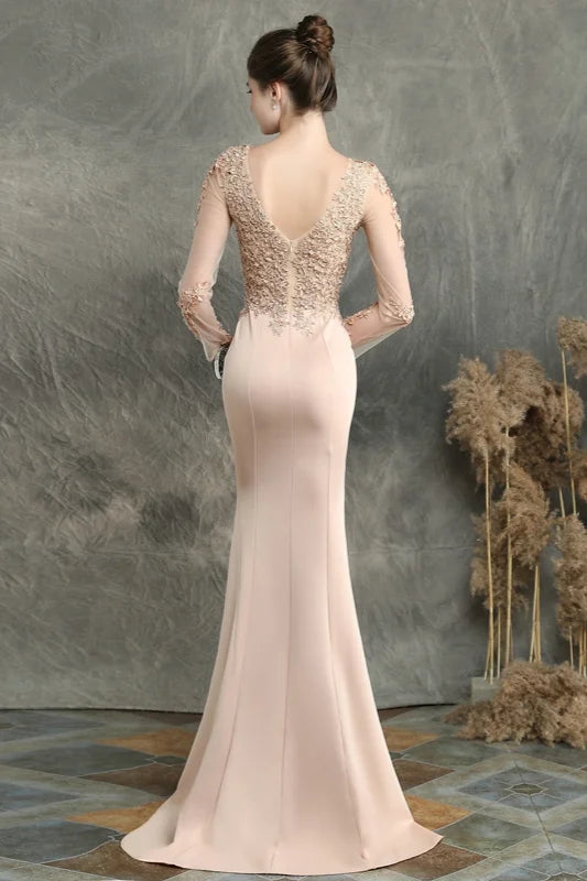 Long Sleeve Lace Appliques Mermaid Evening Prom Dress Online-BallBride