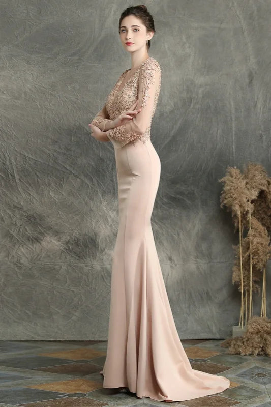 Long Sleeve Lace Appliques Mermaid Evening Prom Dress Online-BallBride