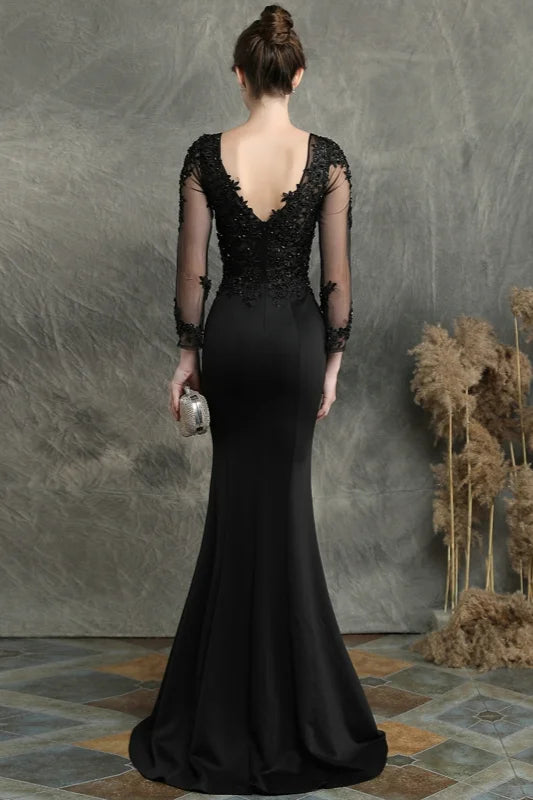 Long Sleeve Lace Appliques Mermaid Evening Prom Dress Online-BallBride