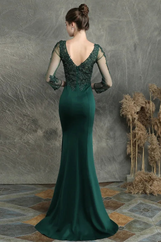 Long Sleeve Lace Appliques Mermaid Evening Prom Dress Online-BallBride