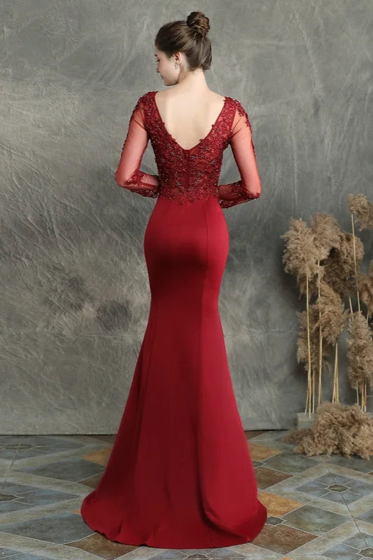 Long Sleeve Lace Appliques Mermaid Evening Prom Dress Online-BallBride