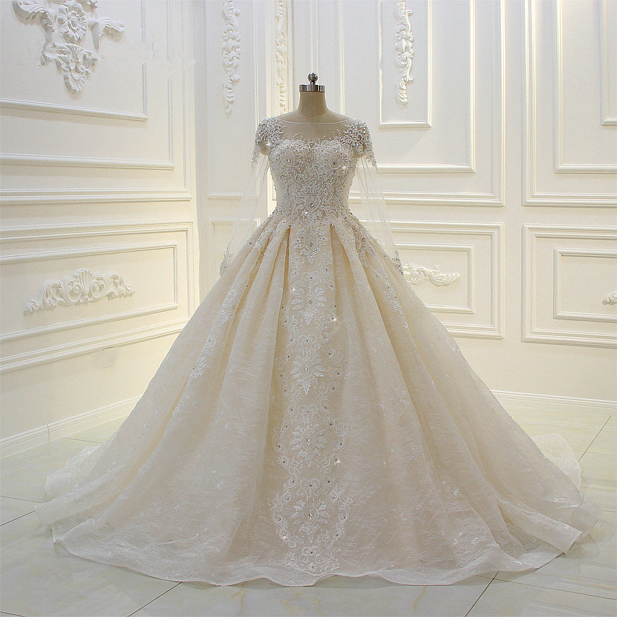Long Sleeves Ball Gown Wedding Dress with Beading & Lace Appliques-BallBride