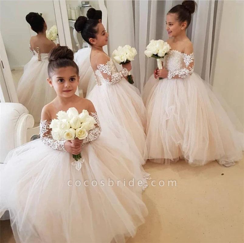 Long Sleeves Boho Ball Gown Flower Girl Dress with Lace Tulle-BallBride
