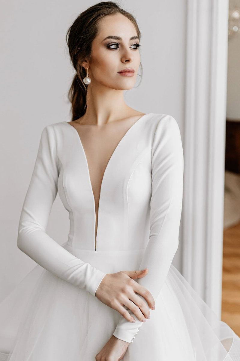 Long Sleeves Tulle Wedding Dress for Your Special Day-BallBride