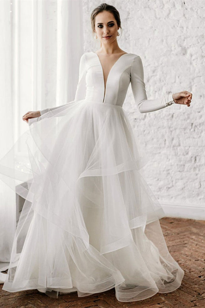 Long Sleeves Tulle Wedding Dress for Your Special Day-BallBride
