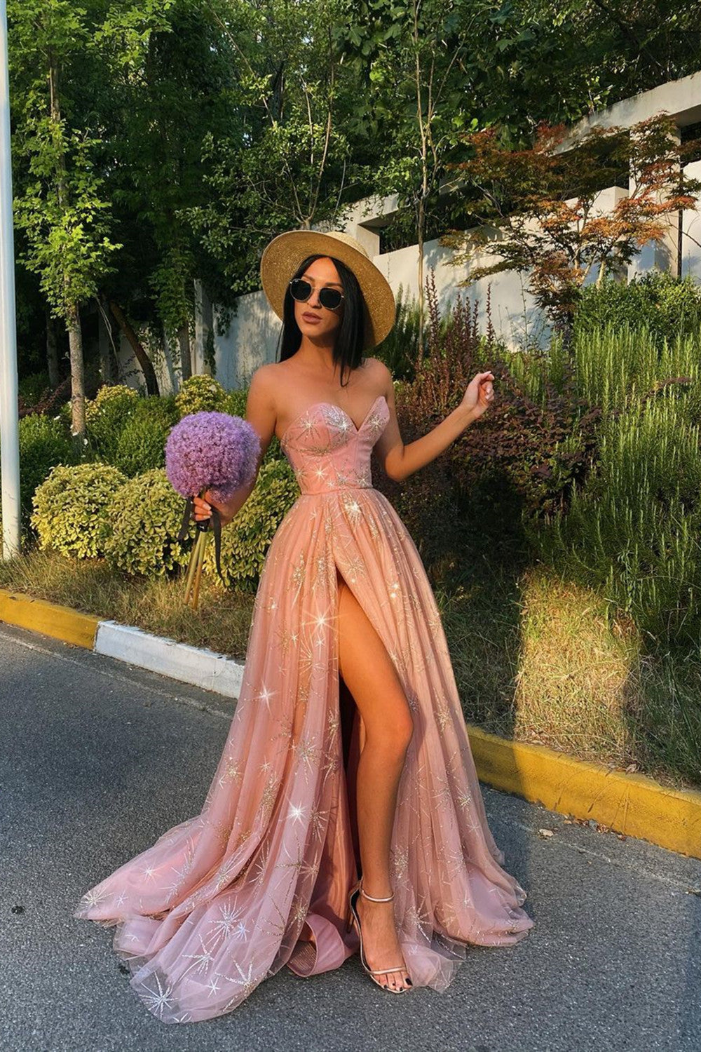 Long Sweetheart Pink Prom Dress With Split-BallBride