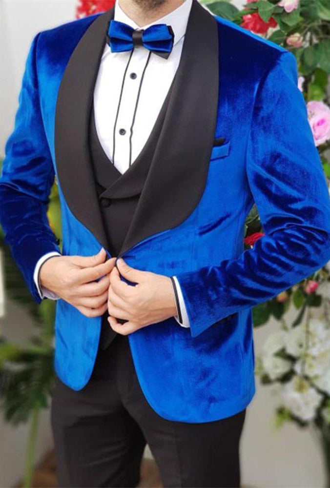 Look Amazing in 3 Pieces Royal Blue Velvet Prom Suits Online!-BallBride