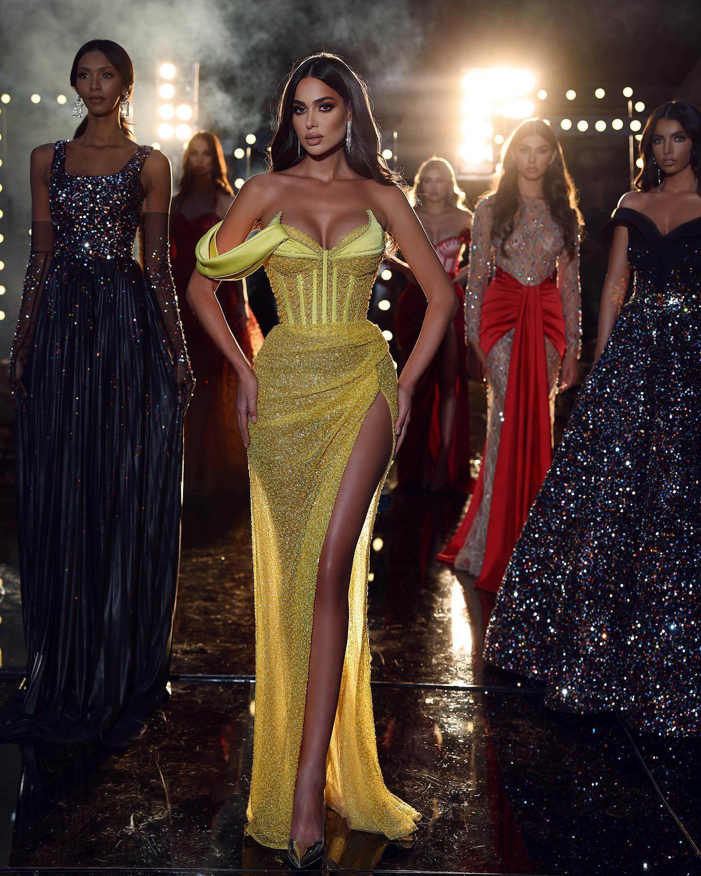 Look Amazing in Yellow Mermaid Sequins Gown for Evening Party-BallBride