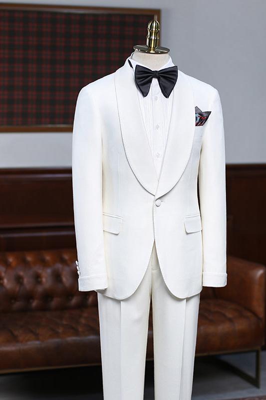 Look Dapper in Alva Classic White 2-Piece Custom Wedding Suit-BallBride