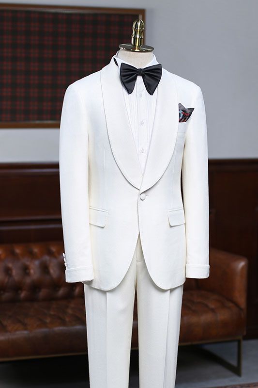 Look Dapper in Alva Classic White 2-Piece Custom Wedding Suit-BallBride