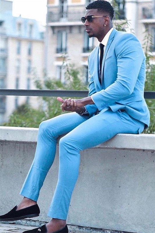 Look Dapper in the Best Fitted 2-Piece Blue Party Suit for Prom-BallBride