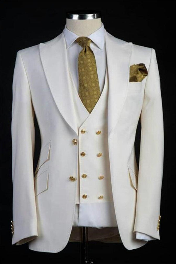 Look Dapper in White Gold Buttons Wedding Suits For Men's Party-BallBride