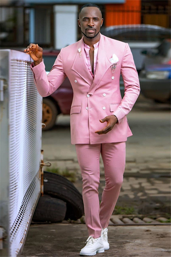 Look Dashing in the Fashion High Quality Party Bespoke Prom Suit Hot Pink With Double Breasted-BallBride