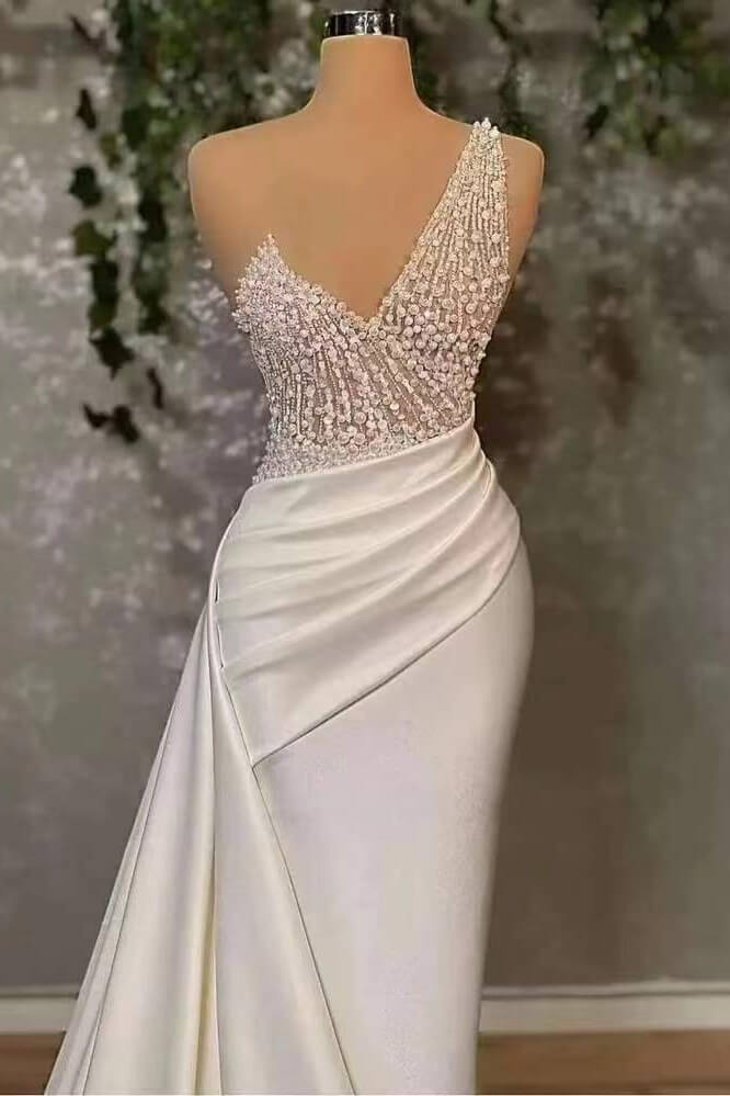 Look Elegant in Ivory Mermaid Prom Dress with Applique and Ruffles-BallBride