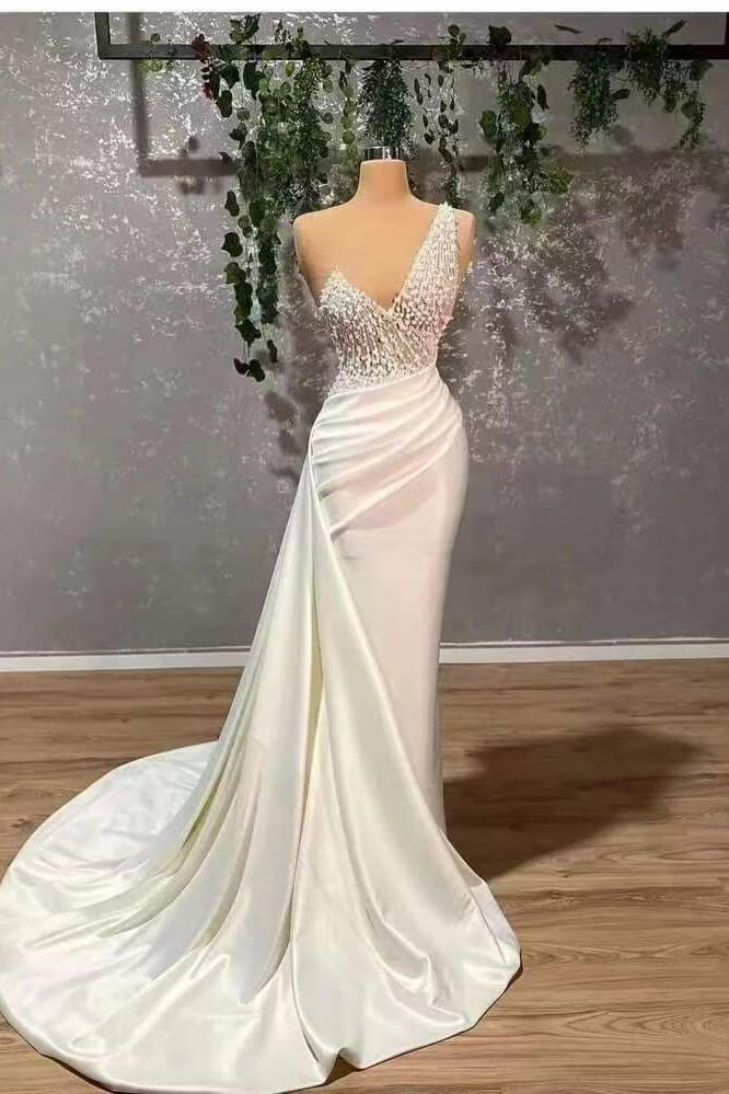 Look Elegant in Ivory Mermaid Prom Dress with Applique and Ruffles-BallBride