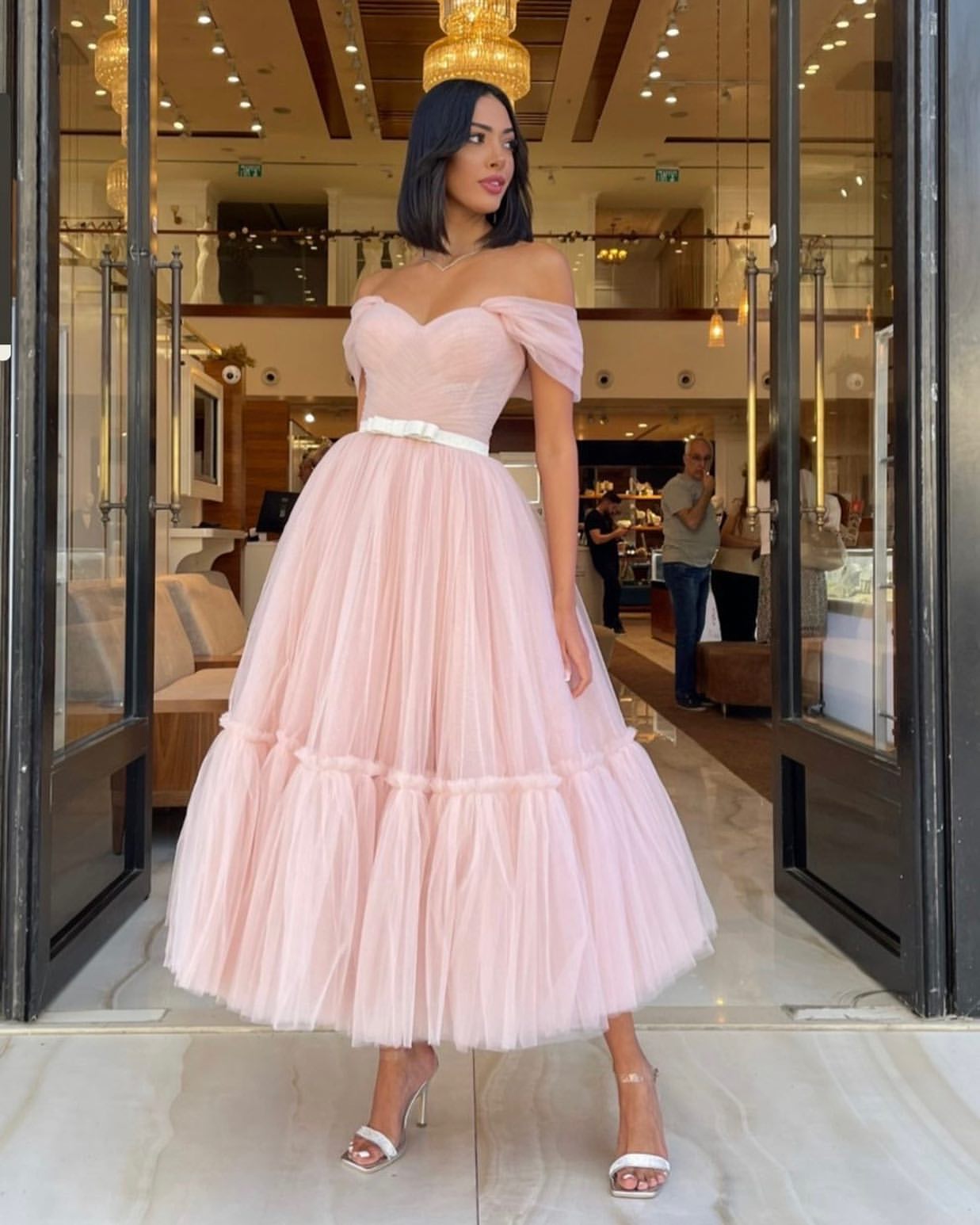 Look Fabulous in a Pink Sweetheart Evening Dress Tulle With Belt-BallBride
