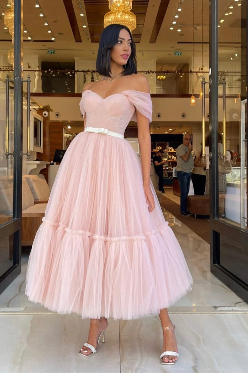 Look Fabulous in a Pink Sweetheart Evening Dress Tulle With Belt-BallBride