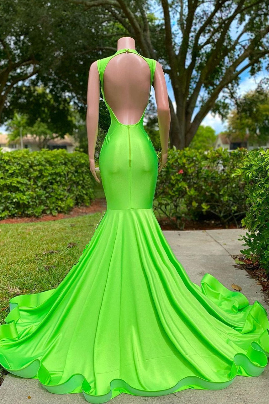 Look Fabulous in Green: Budget V-Neck Mermaid Evening Gowns with Long Crystals Online-BallBride