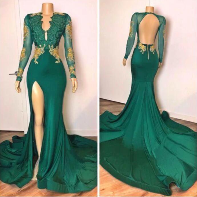 Look Fabulous in This Emerald Green Mermaid Prom Dress with Lace Appliques-BallBride