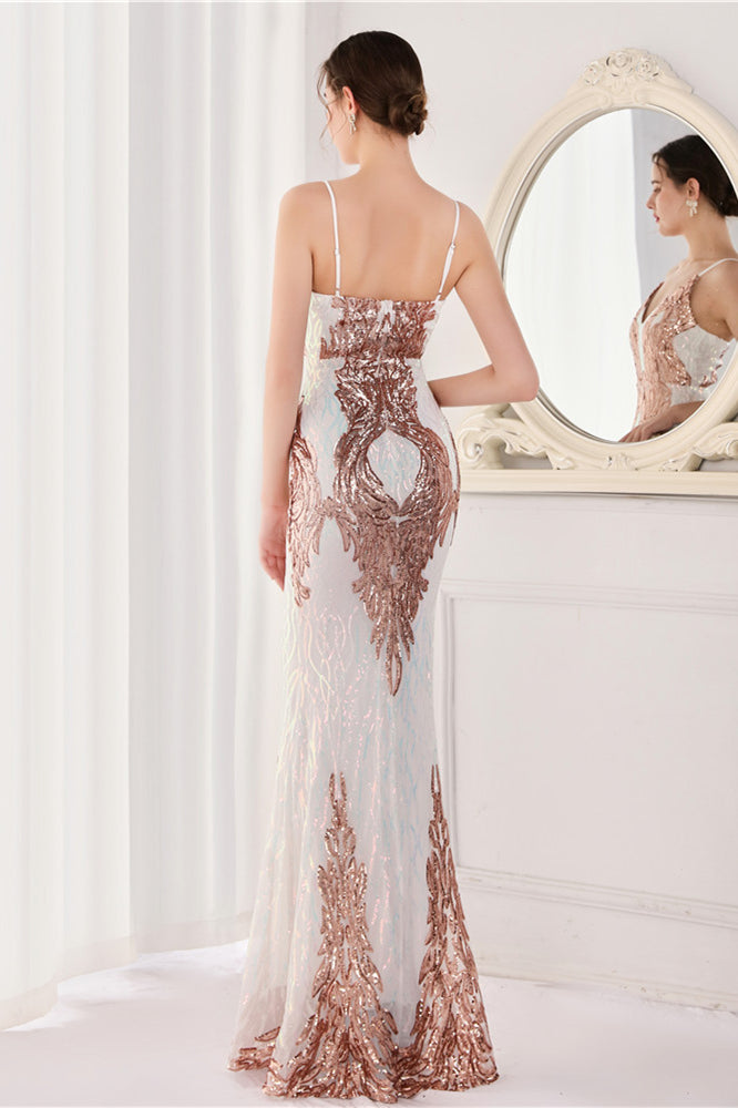 Look Gorgeous in a Chic V-Neck Mermaid Sequins Long Prom Dress On Sale-BallBride
