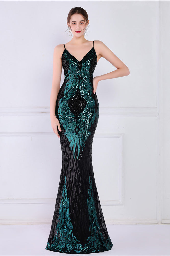 Look Gorgeous in a Chic V-Neck Mermaid Sequins Long Prom Dress On Sale-BallBride
