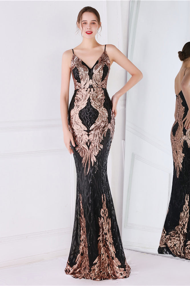 Look Gorgeous in a Chic V-Neck Mermaid Sequins Long Prom Dress On Sale-BallBride