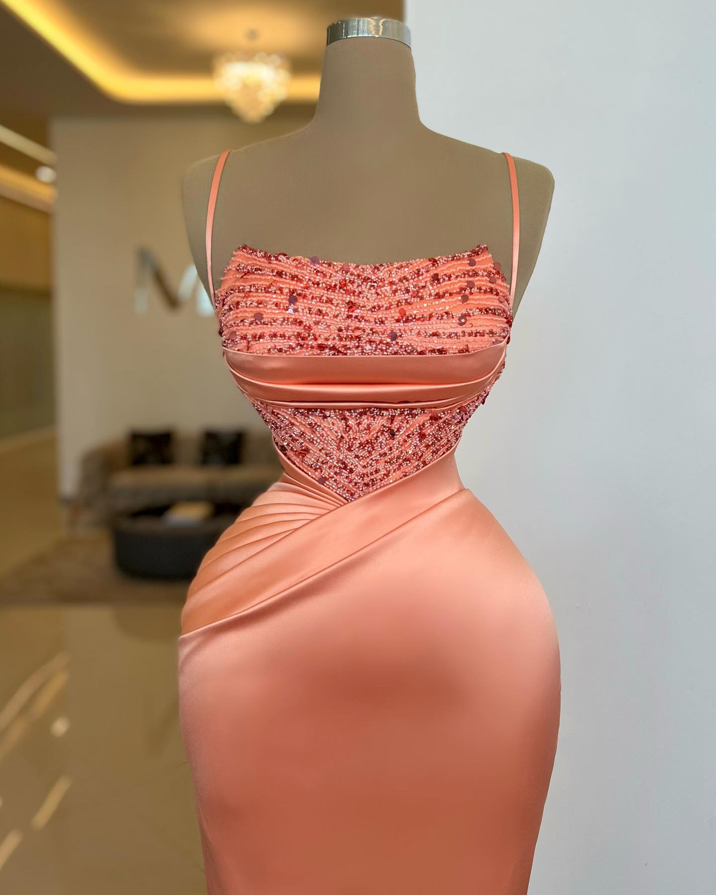 Look Gorgeous in Budget Coral Mermaid Evening Gown with Beads-BallBride