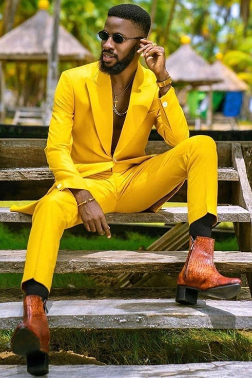 Look Sharp in the Hot Yellow Prince Prom Suit with Peaked Lapel-BallBride