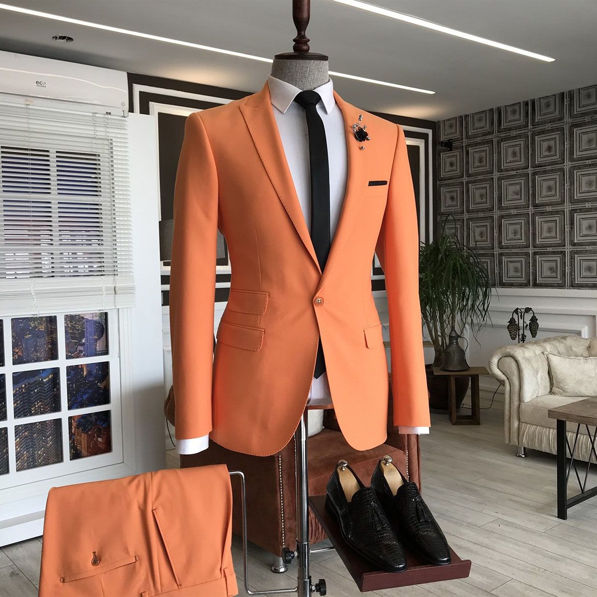 Look Sharp in this Shining Orange Homecoming Suit for Guys with Peaked Lapel-BallBride