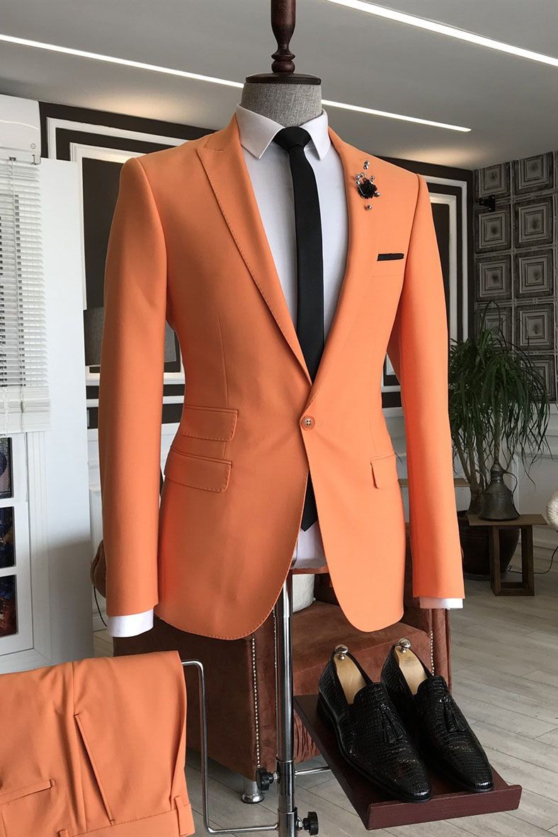 Look Sharp in this Shining Orange Homecoming Suit for Guys with Peaked Lapel-BallBride