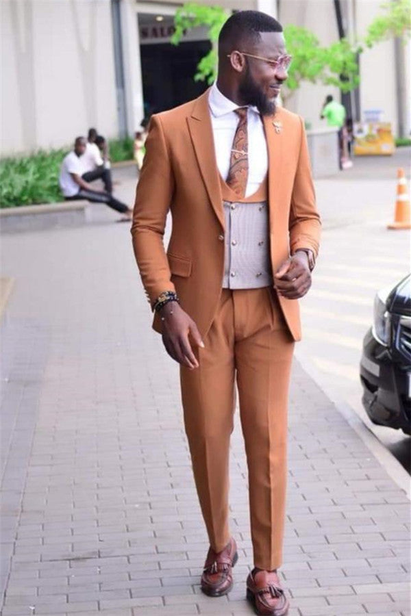 Look Sharp: Three Pieces Caramel Formal Business Prom Tuxedos For Party Suits-BallBride