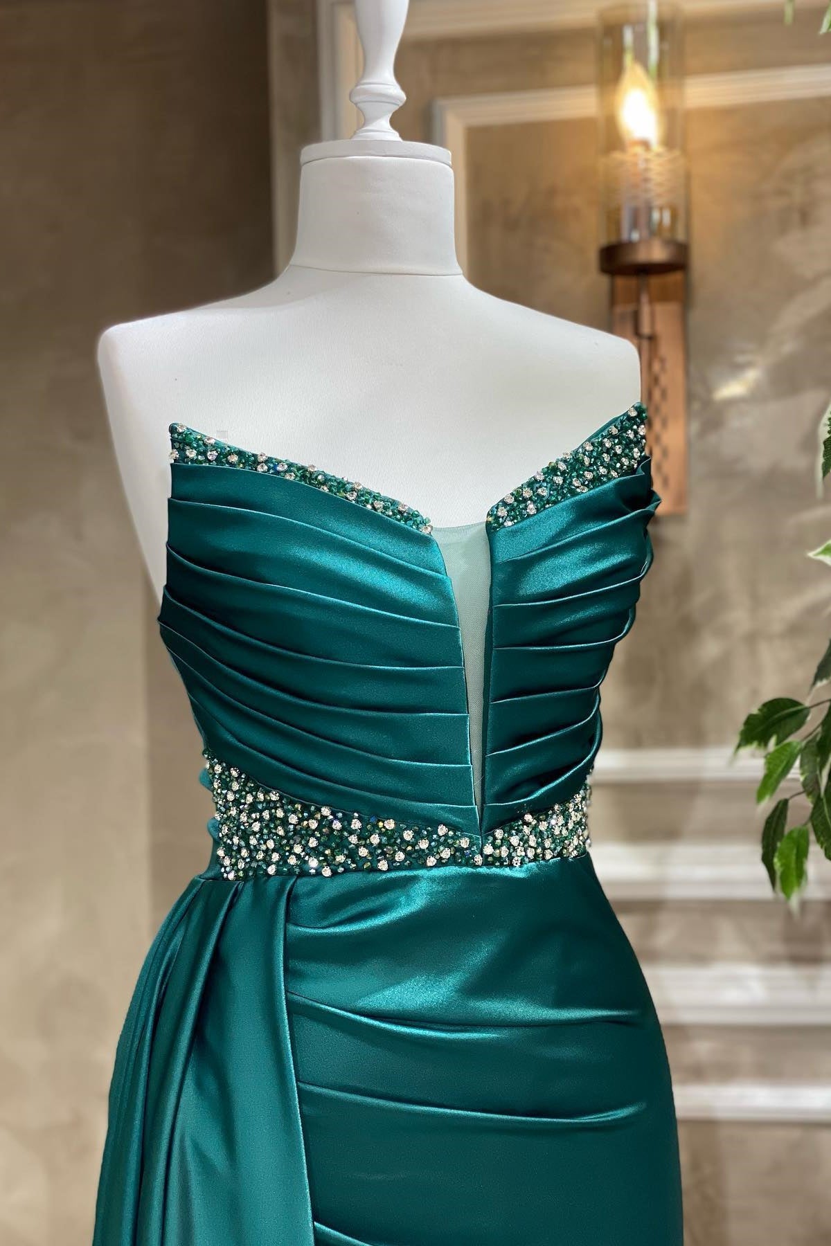 Look Spectacular in a Strapless Mermaid Prom Dress with Beads-BallBride