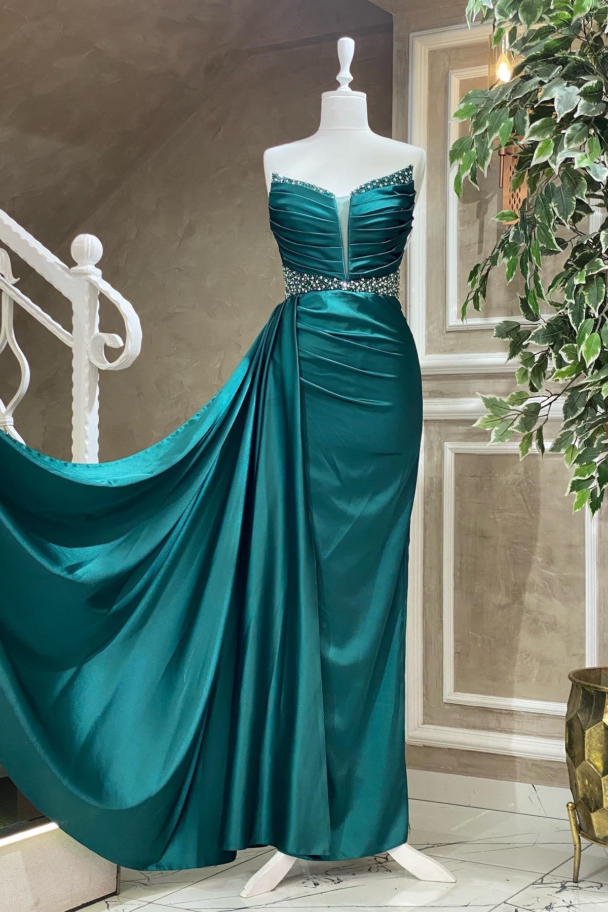 Look Spectacular in a Strapless Mermaid Prom Dress with Beads-BallBride