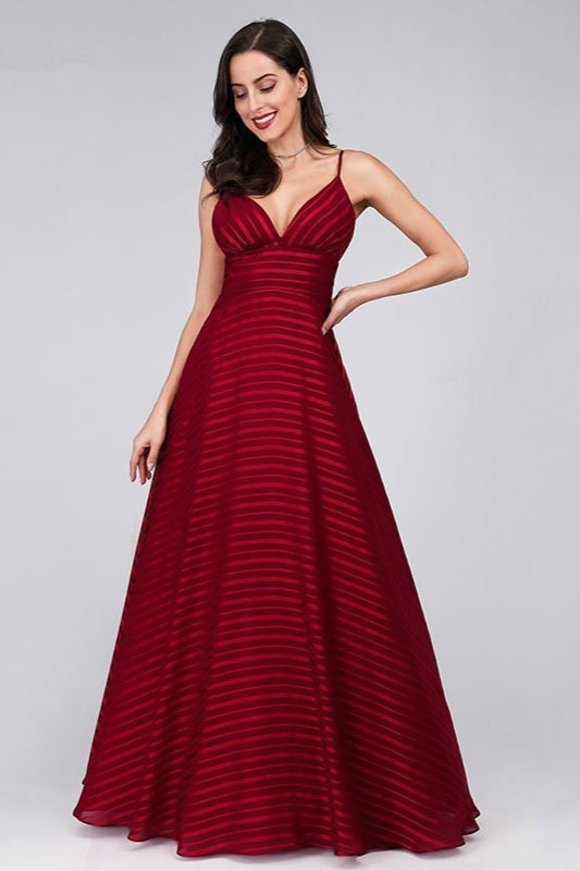 Look Stunning in Burgundy Spaghetti-Strap Evening Gown-BallBride