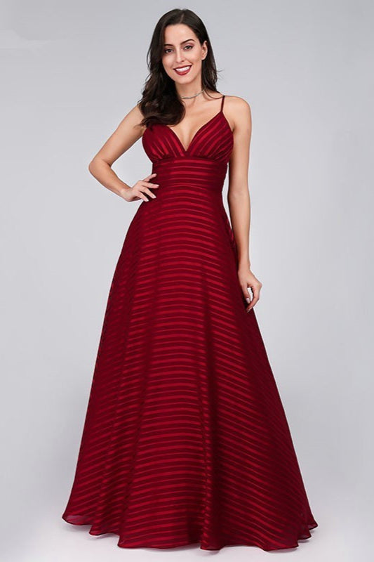 Look Stunning in Burgundy Spaghetti-Strap Evening Gown-BallBride