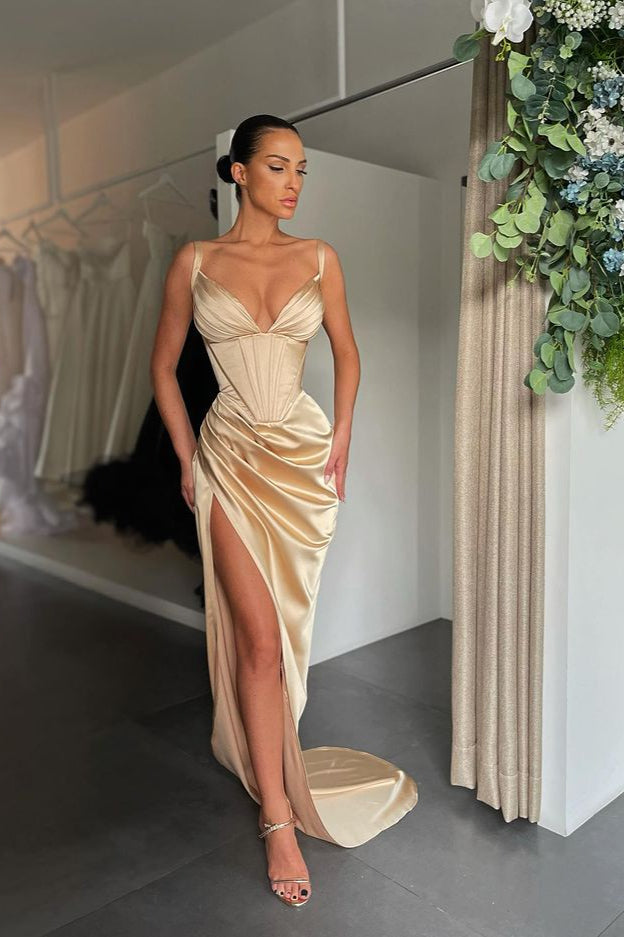 Look Stunning in the Starps V-Neck Split Prom Dress-BallBride