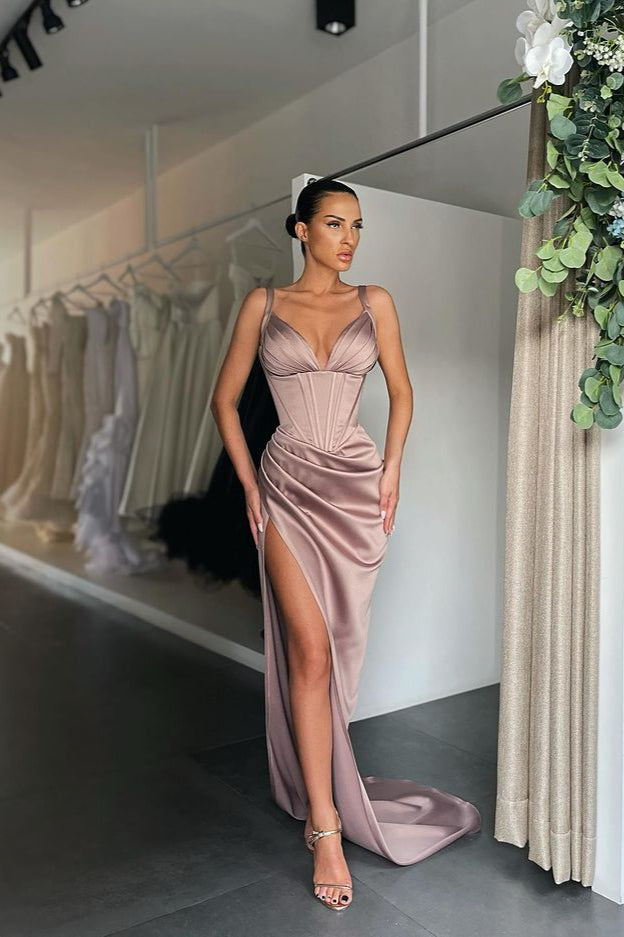 Look Stunning in the Starps V-Neck Split Prom Dress-BallBride