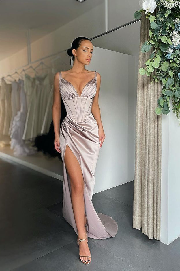 Look Stunning in the Starps V-Neck Split Prom Dress-BallBride