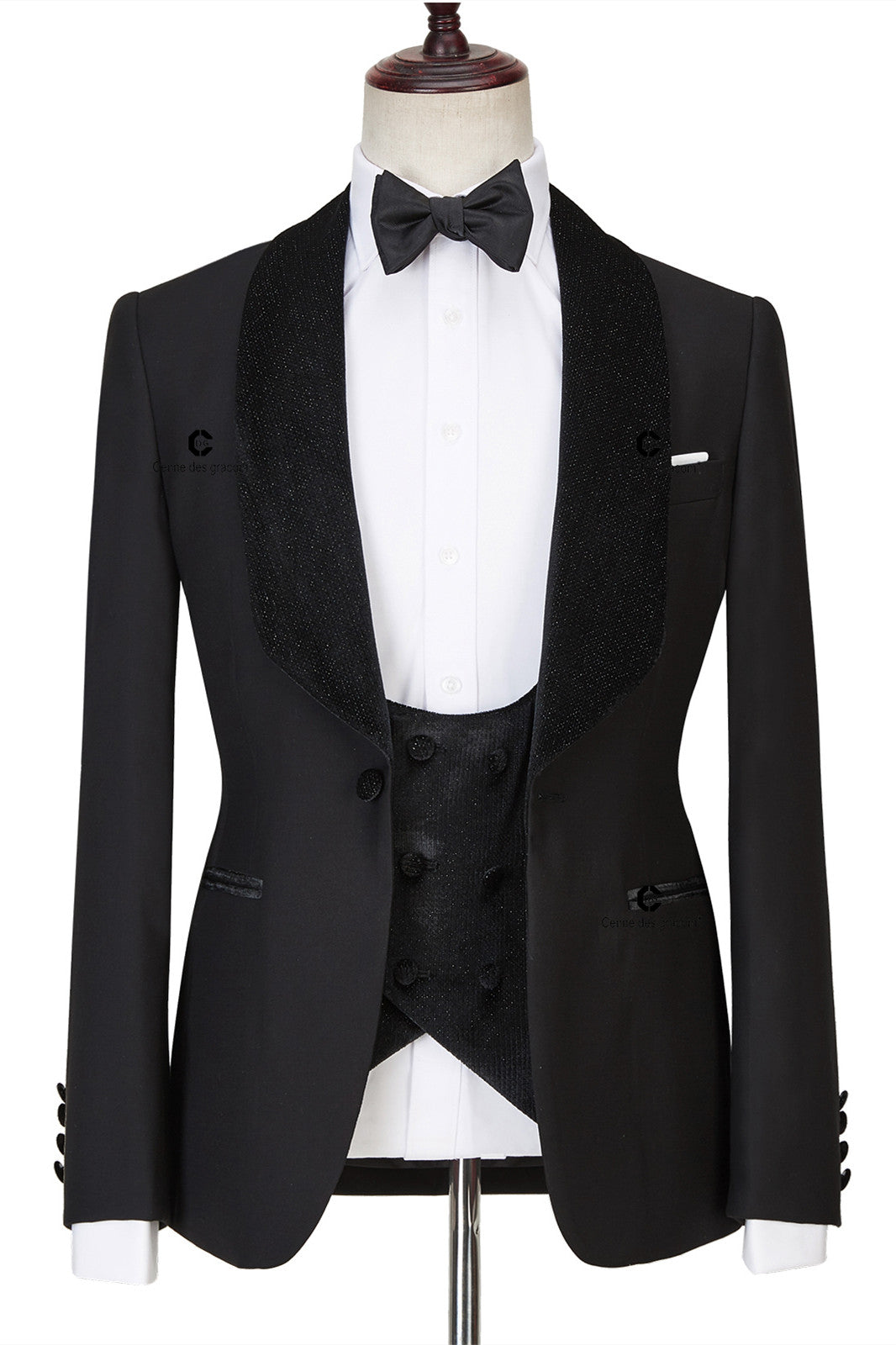 Look Stylish with Jose Modern Three Pieces Black Shawl Lapel Sparkle Men Wedding Suits-BallBride