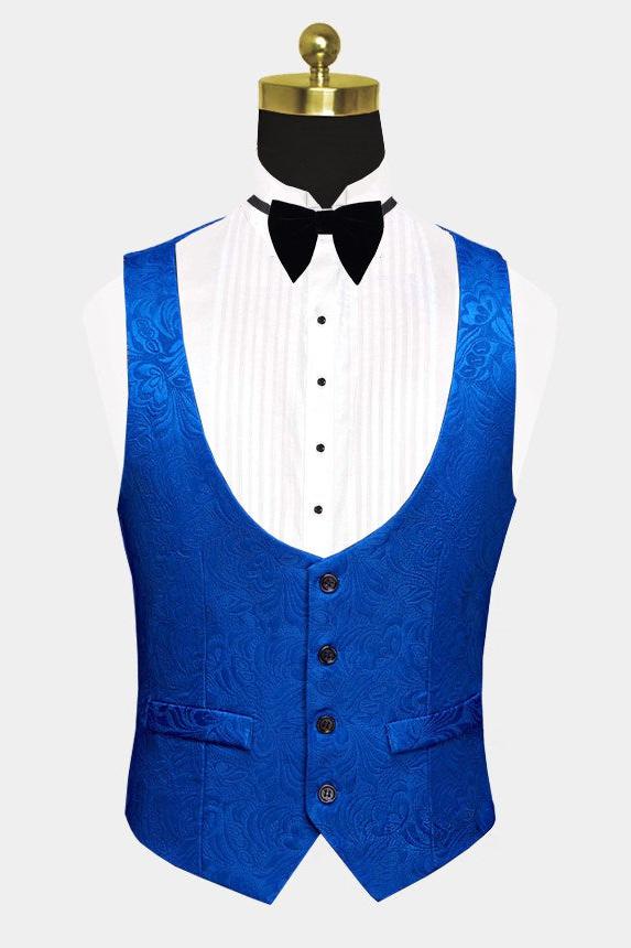 Look Your Best in a Royal Blue Floral Jacquard Slim Fit Wedding Tuxedo-BallBride