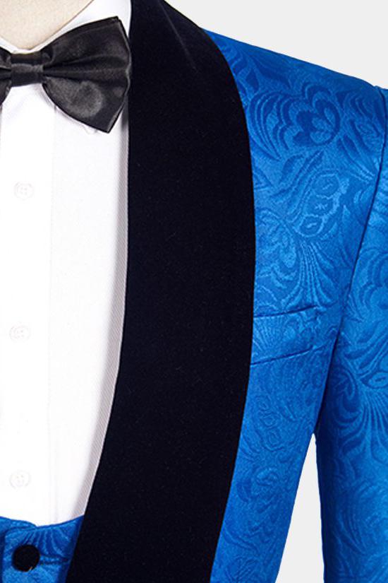 Look Your Best in a Royal Blue Floral Jacquard Slim Fit Wedding Tuxedo-BallBride