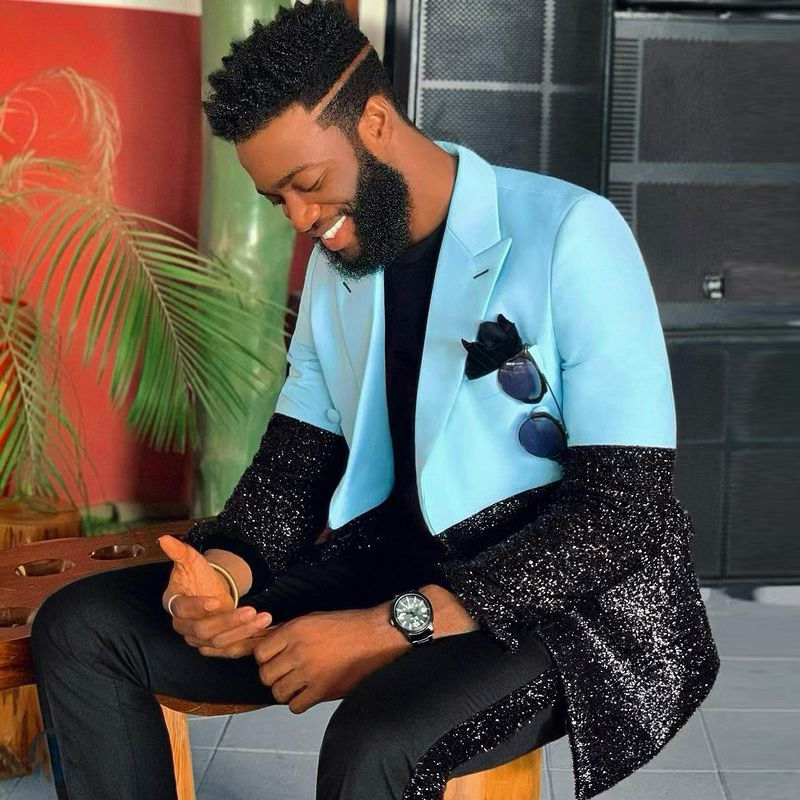 Look Your Best with the Sparkly Blue and Black Wedding Outfit for Men-BallBride